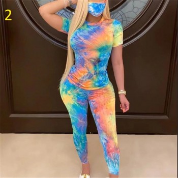 Tie-Dye Two Piece Set Women Summer Clothes Casual Sportswear 2 Piece Outfit for Women Sweat Suit Short Sleeve Top and Shorts Set